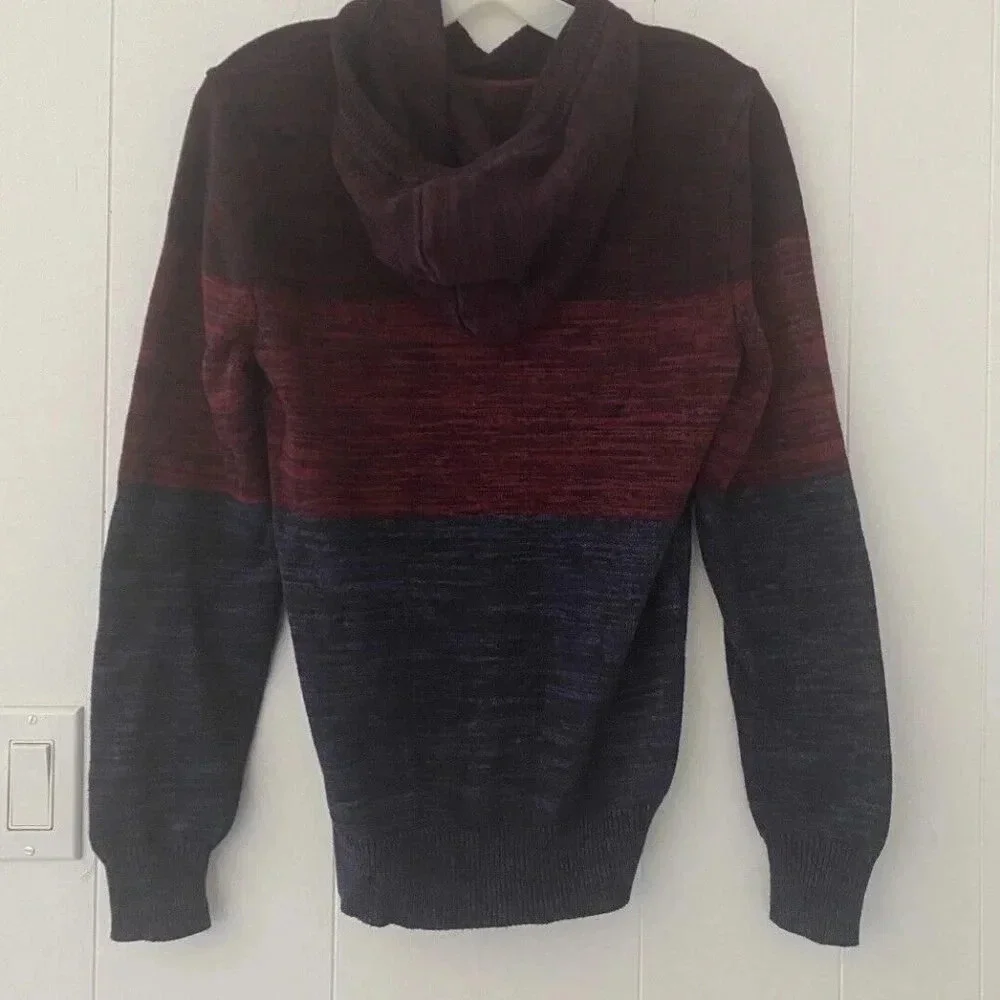 American‎ Rag Cie Baja Hooded Sweater Adult Small Blue Red Striped Colorblock